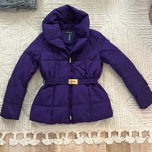 Lauren Ralph Lauren belted poly fill ski jacket purple